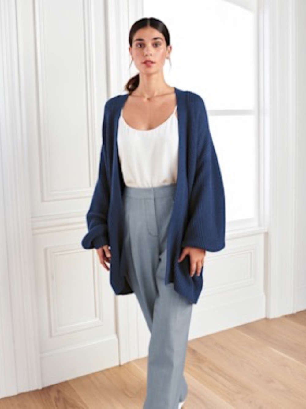 Quince Women's Open-Front Ribbed Cardigan - Navy